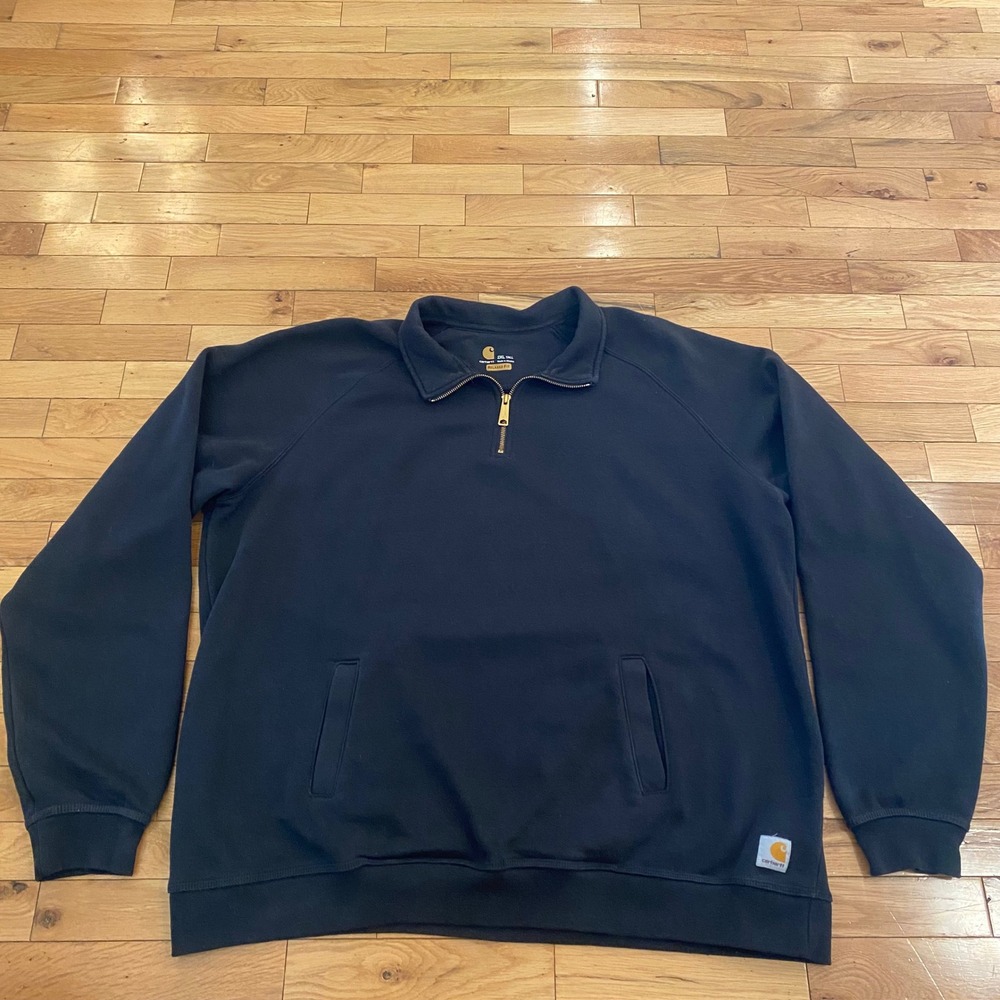 Carhartt Mens 2XL Tall Black Relaxed Fit Quarter Zip Pullover Sweatshirt Heavy